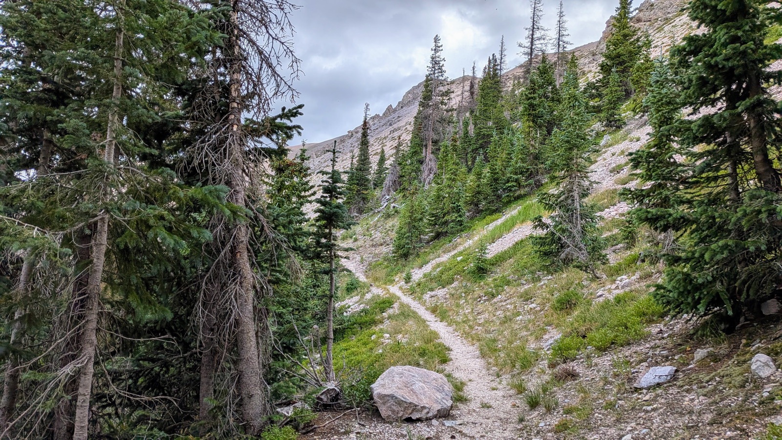 Looking back up at the Santa Barbara Divide, just before the lightning started.