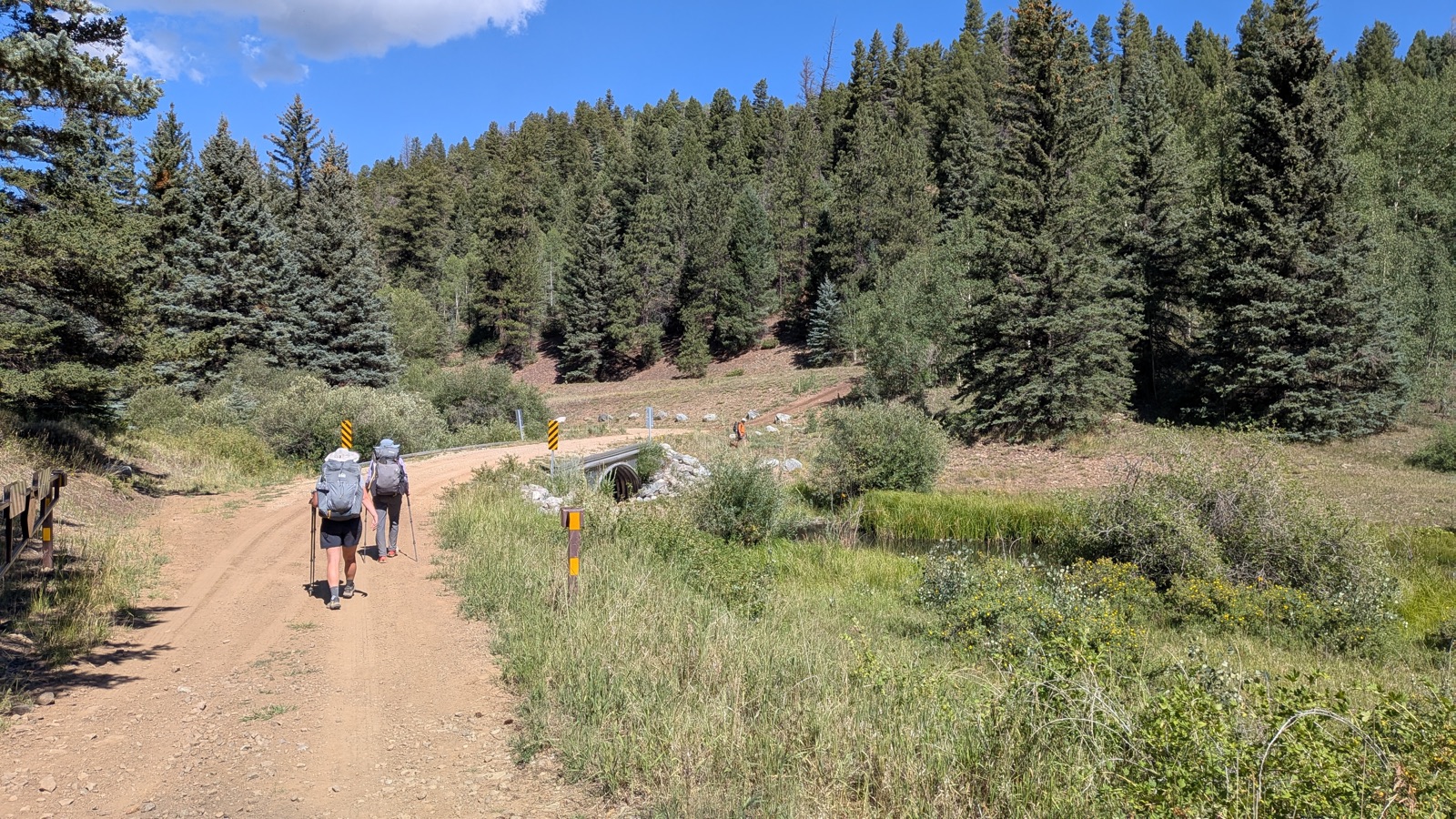 Approaching Rio Chiquito Bridge. This was our last good stop for water until the end, although there were some beaver dams leading up to the Drake Canyon campsite.